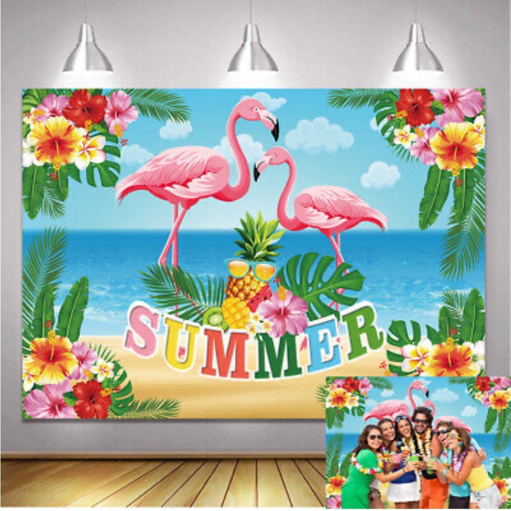 2-flamingo’s “ Summer “ background /. Backdrop, 7 x 5,summer party,last day